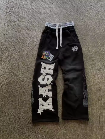 High Street Trendy Pants High Street Ins Trendy Brand Men's and Women's Loose Straight Tube Embroidered Printed Casual Pants