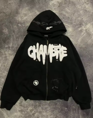 High Street Trend Oversized Clothing Street Hip-hop Casual Loose Zipper Hoodie Men Harajuku Retro Letter Fashion Sweatshirt